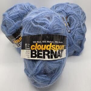Bernat Couldspun Vintage Wool Mohair Acrylic Blend Blue Knitting Yarn Lot 3